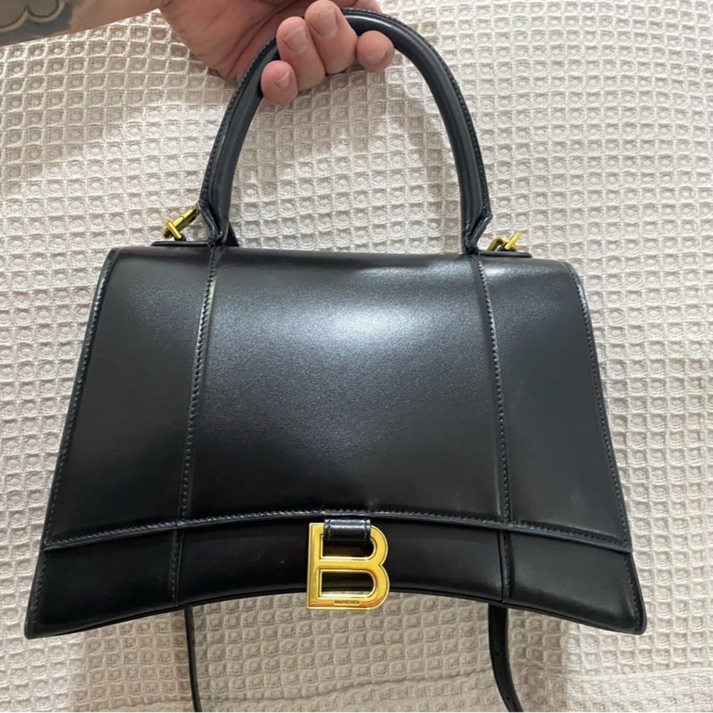 Balenciaga Black Satchel with Gold Accents
